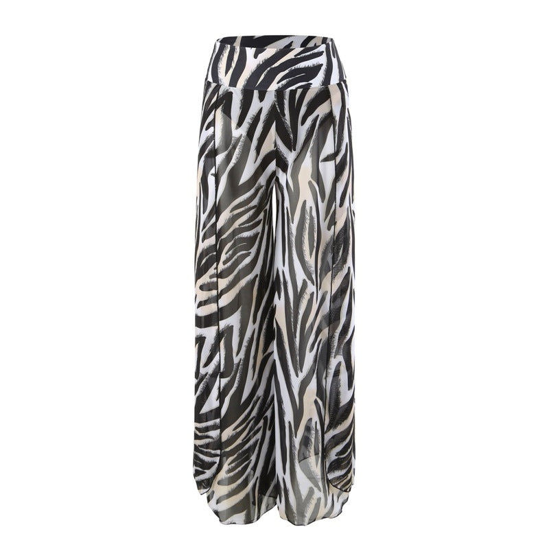 New Style Bikini Three-Piece Set Mesh Printed Long Pants Swimwear Factory Direct Wholesale