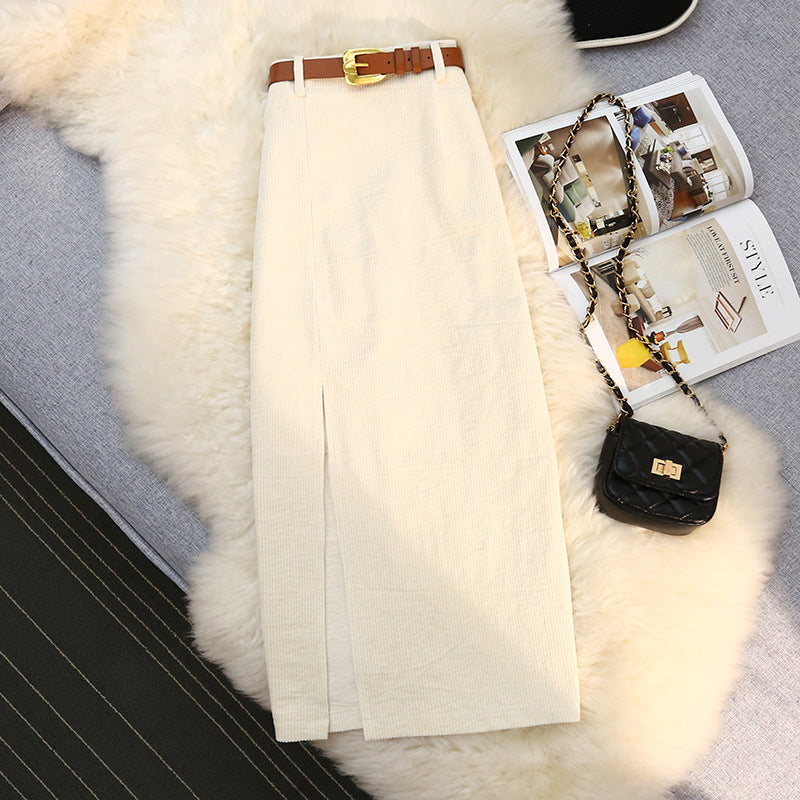 Corduroy slit skirt for women