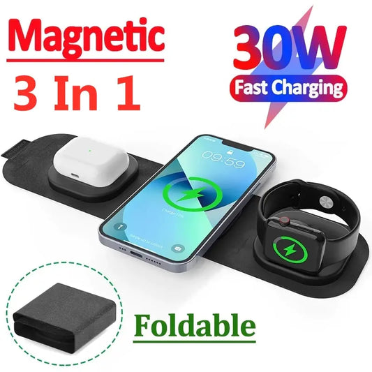 30W 3 In 1 Magnetic Wireless Charger Pad For iPhone