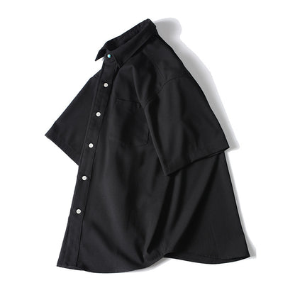 Color Short Sleeve Shirt for Men, Retro Loose Fit Button-Up Casual Blouse