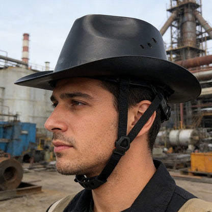 Full-Brim Cowboy Hard Hat with Goggles, ANSI-Certified Safety Helmet for Outdoor.