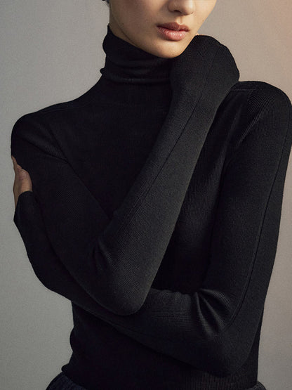Minimalist Wool Seamless Knit  Base Layer Top Long Sleeve
