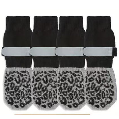 Non-slip Bottom Cotton Socks for Large Dogs, Quiet Pet Socks with Black Leopard Print, Dog Shoes for Wholesale