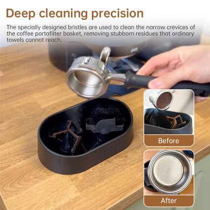 Coffee Portafilter Cleaning Kit - Machine Brush & Stand Set for Espresso, Wine Barrel, Bar & Stainless Steel Kitchen Tools