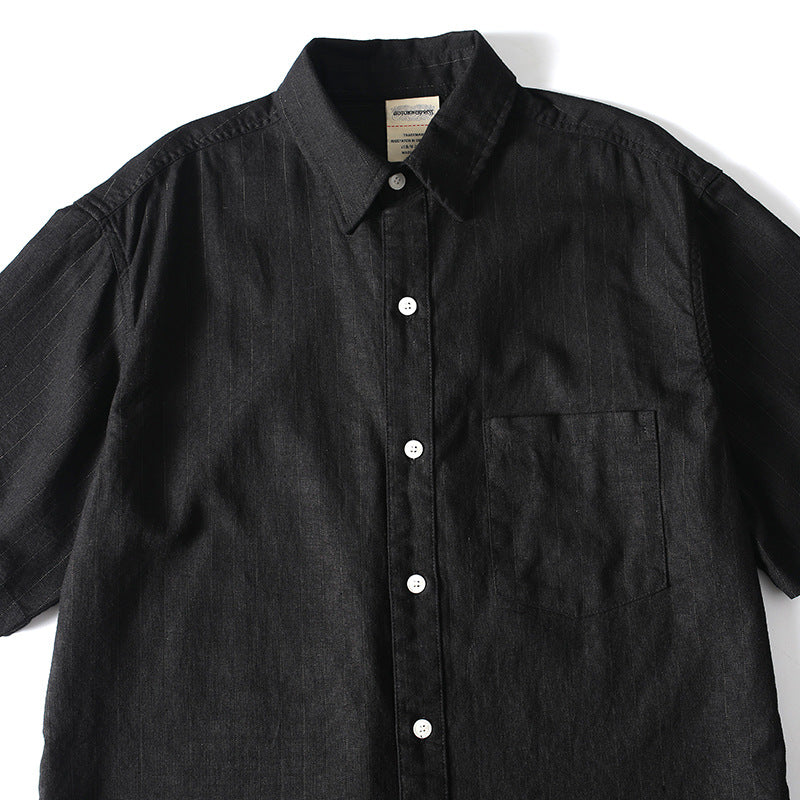 Men's Wide-Fit Short-Sleeve Striped Shirt with Lapel Collar