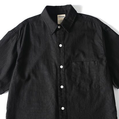 Men's Wide-Fit Short-Sleeve Striped Shirt with Lapel Collar