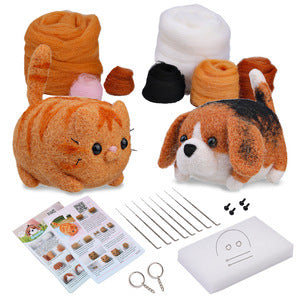 Wool felt poke poke le handmade DIY material bag cat and dog series set animal felt