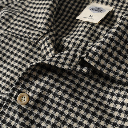 Loose Fit Men's Short Sleeve Shirt with Houndstooth Pattern and Cuban Collar