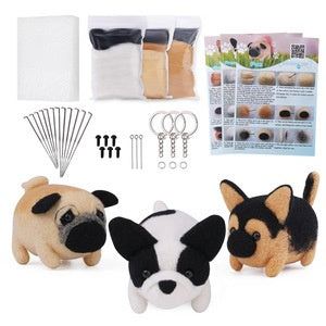 Wool felt poke poke le handmade DIY material bag cat and dog series set animal felt