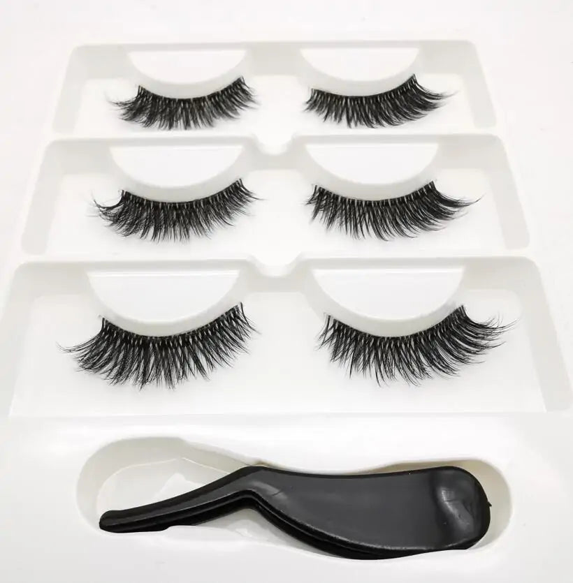 Handmade Stage Nude False Eyelashes with Transparent Stems - 3 Pairs