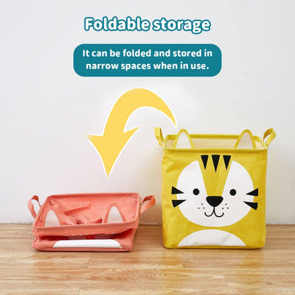 Fabric Cartoon Kids' Toy Storage Bin, Foldable Clothing Organizer & Laundry Hamper, Creative Living Room Storage Basket