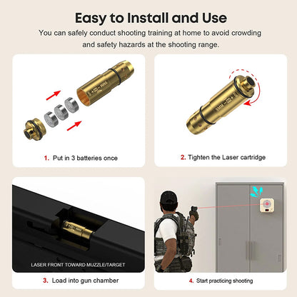 9mm Laser Training Kit, Dry Fire Laser Target with 9x19 Training Cartridge, USB Rechargeable Outdoor Electronic Shooting Target