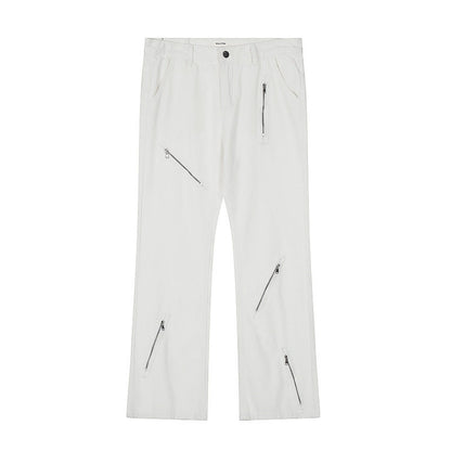 Cool Zipper Flared Denim Pants Casual Loose Slim Fit Trousers