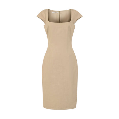 Solid color pullover square neck dress