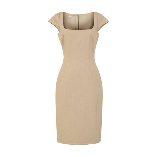 Solid color pullover square neck dress