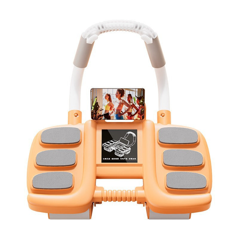 Auto-return ab roller for home workout showing four-wheel design and elbow support with display feature