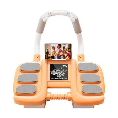 Auto-return ab roller for home workout showing four-wheel design and elbow support with display feature
