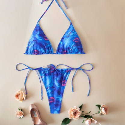 Three point bikini tie dye split swimsuit