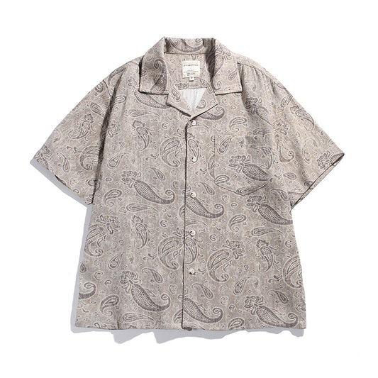 Patch Pocket Loose Cuban Collar Floral Short Sleeve Shirt Men