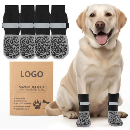 Non-slip Bottom Cotton Socks for Large Dogs, Quiet Pet Socks with Black Leopard Print, Dog Shoes for Wholesale