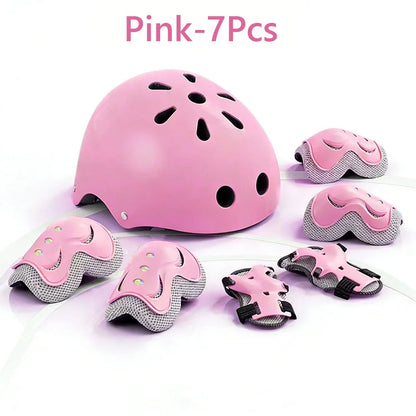 7Pcs/Set Kids Age with Wrist Guard and Knee Pads Elbow Pads Adjustable Protective Gear for Toddler Skating Cycling Scooter
