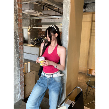 V-neck Halter Knit Tank Top for Women