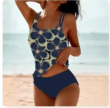 Printed split high waisted swimsuit