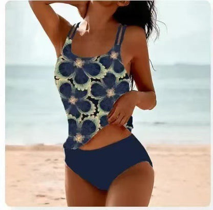 Printed split high waisted swimsuit