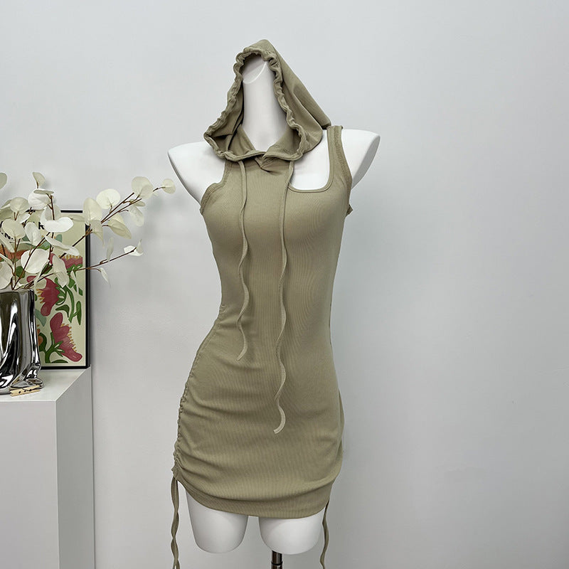Hooded Pleated Tie-Up Dress for Women, Sexy Mini Dress with Pure Seductive Look