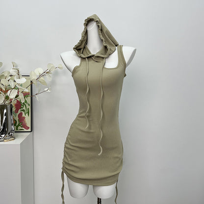 Hooded Pleated Tie-Up Dress for Women, Sexy Mini Dress with Pure Seductive Look