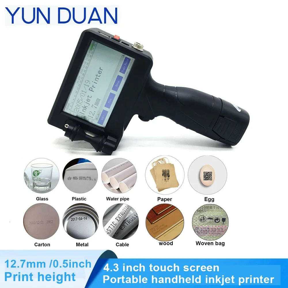 1/2Inch Touch Handheld Inkjet Printer Laser Coder Label Print Machine USB QR /Barcode/ Date/ Logo 12.7Mm Fast Ink Inkjet Printer