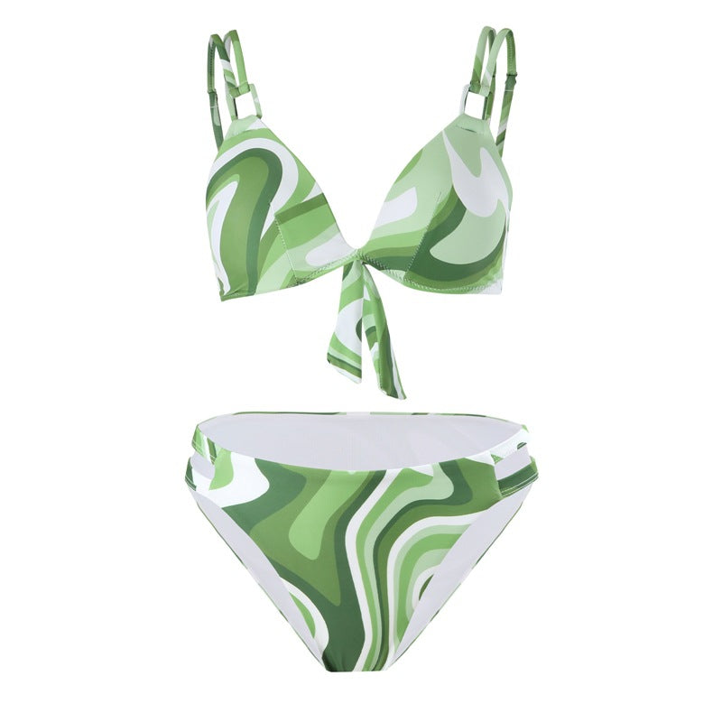 New Style Bikini Three-Piece Set Mesh Printed Long Pants Swimwear Factory Direct Wholesale