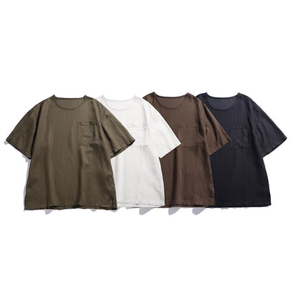 Solid Color Patch Pocket Loose Round Neck Short Sleeve Men's T-Shirt