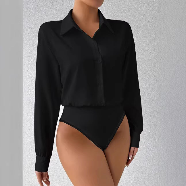 Casual Solid Color Long Sleeve Loose Shirt One-Piece Swimwear for Women