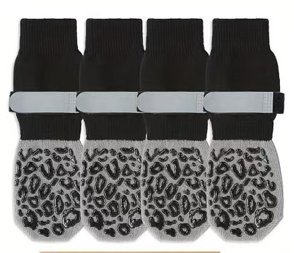 Non-slip Bottom Cotton Socks for Large Dogs, Quiet Pet Socks with Black Leopard Print, Dog Shoes for Wholesale