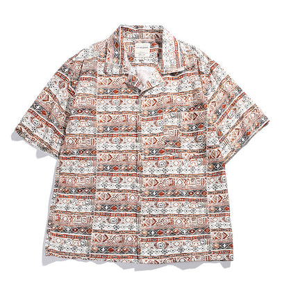 Hawaiian Print Short Sleeve Cuban Collar Loose Fit Casual Shirt