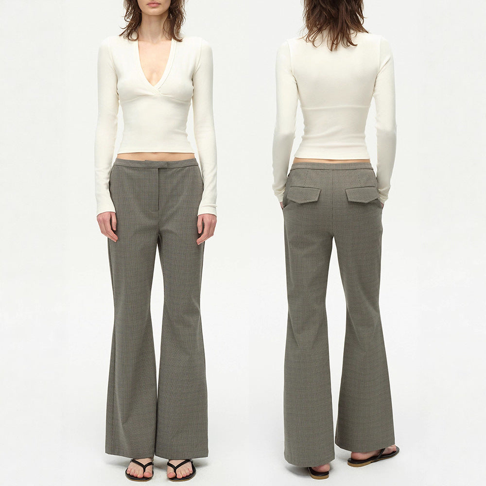V-Neck Split Bodysuit Top, Elegant Fitted Stretch Slimming Waist T-Shirt for Women