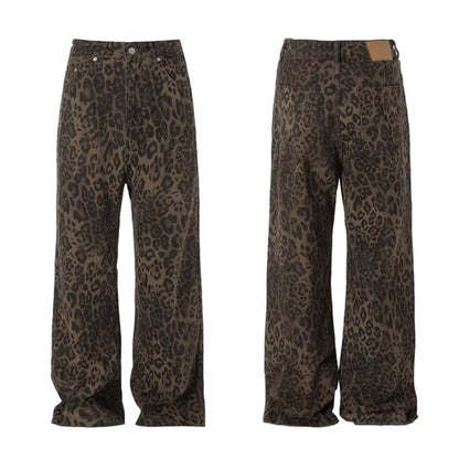 Leopard Print  Straight Leg Washed Casual Pants