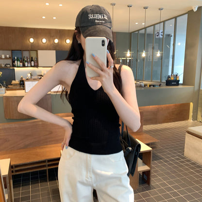 V-neck Halter Knit Tank Top for Women