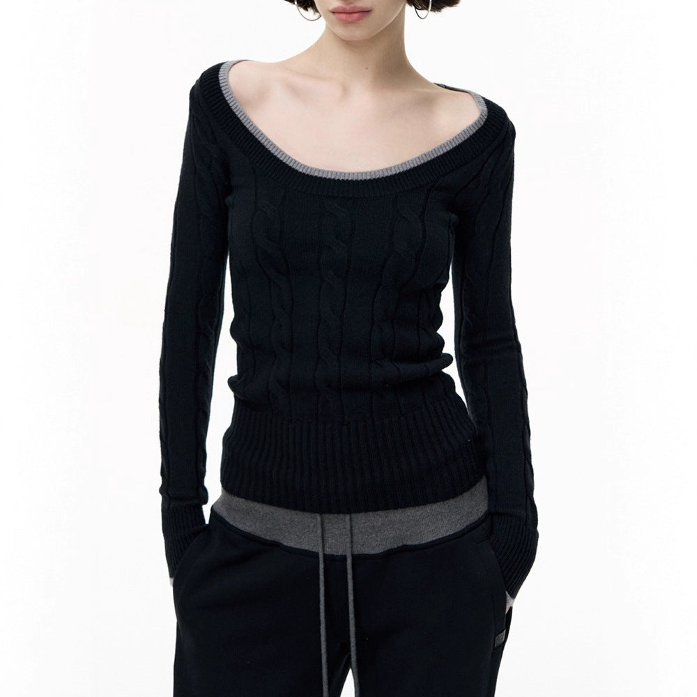 Silk-Cotton and Wool Blend Crew Neck Long Sleeve Sweater Slim Fit Knitted Top for Women