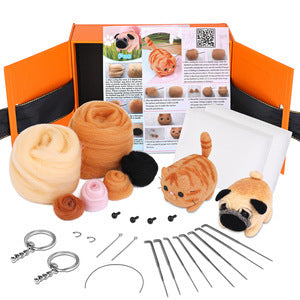 Wool felt poke poke le handmade DIY material bag cat and dog series set animal felt