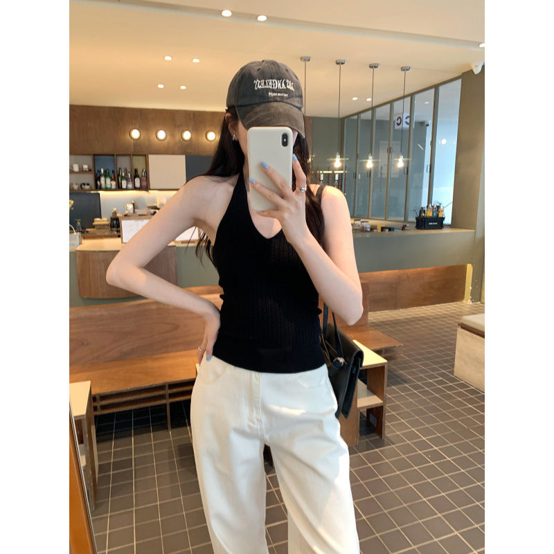 V-neck Halter Knit Tank Top for Women