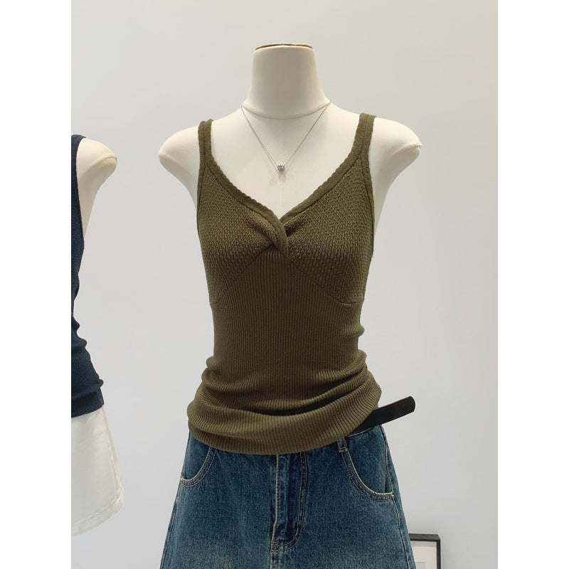 V-neck Red Inner Crop Top with Unique