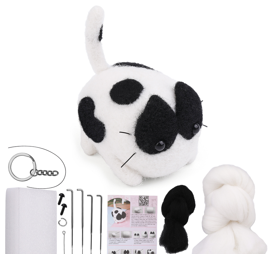 Wool felt poke poke le handmade DIY material bag cat and dog series set animal felt