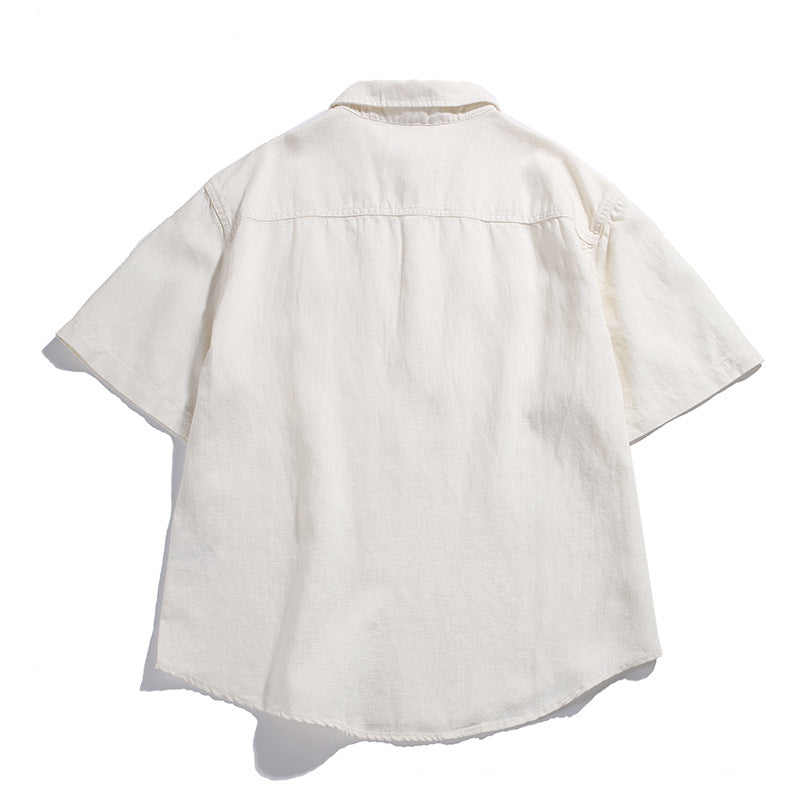 Retro Workwear Polo Shirt  Multi-Pocket Loose Fit Casual Short Sleeve Shirt