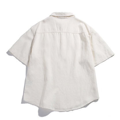 Retro Workwear Polo Shirt  Multi-Pocket Loose Fit Casual Short Sleeve Shirt