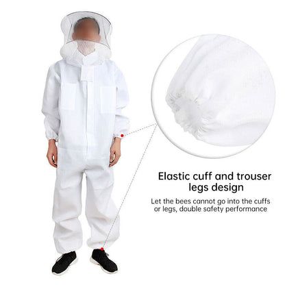 Bee Suit Professional Beekeeping, Anti-Bee Ventilated Full Body Suit with Veil Hat, Elastic Cuffs Beekeeper Protective Wear