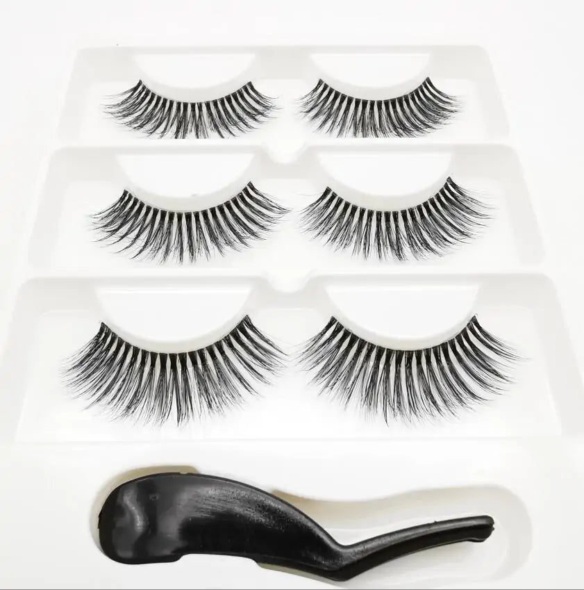 Handmade Stage Nude False Eyelashes with Transparent Stems - 3 Pairs