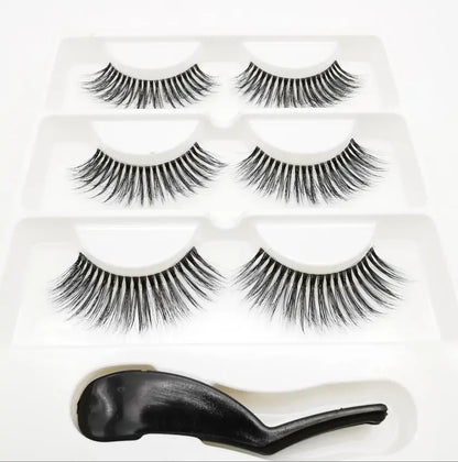 Handmade Stage Nude False Eyelashes with Transparent Stems - 3 Pairs