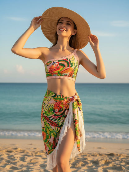 Vintage High-Waist Three-Piece Swimsuit